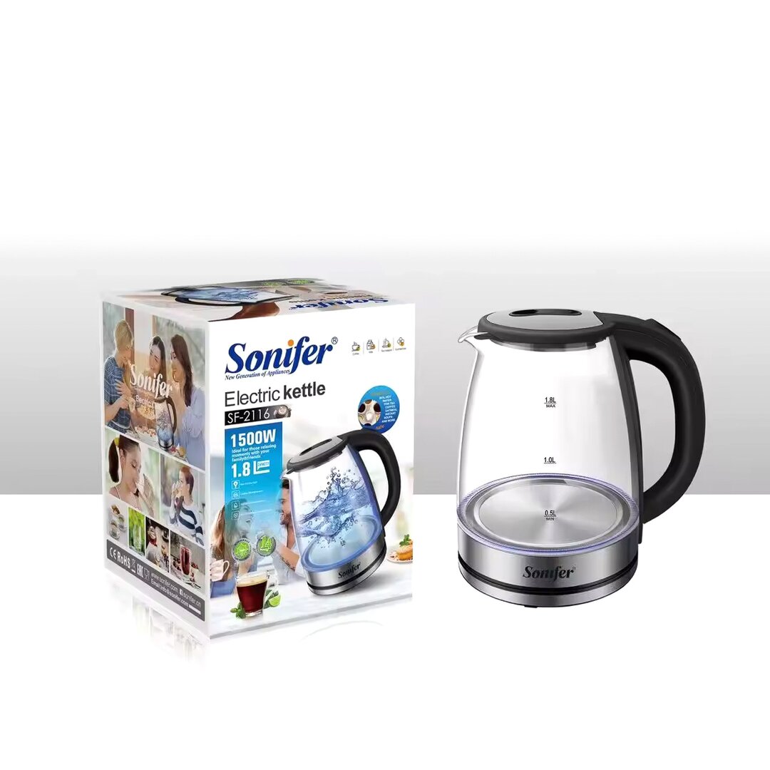 Sonifer Çajnik dhe Zjerës Uji Elektrik 1.8 Lt, 1500W, SF-2116, 1 Copë