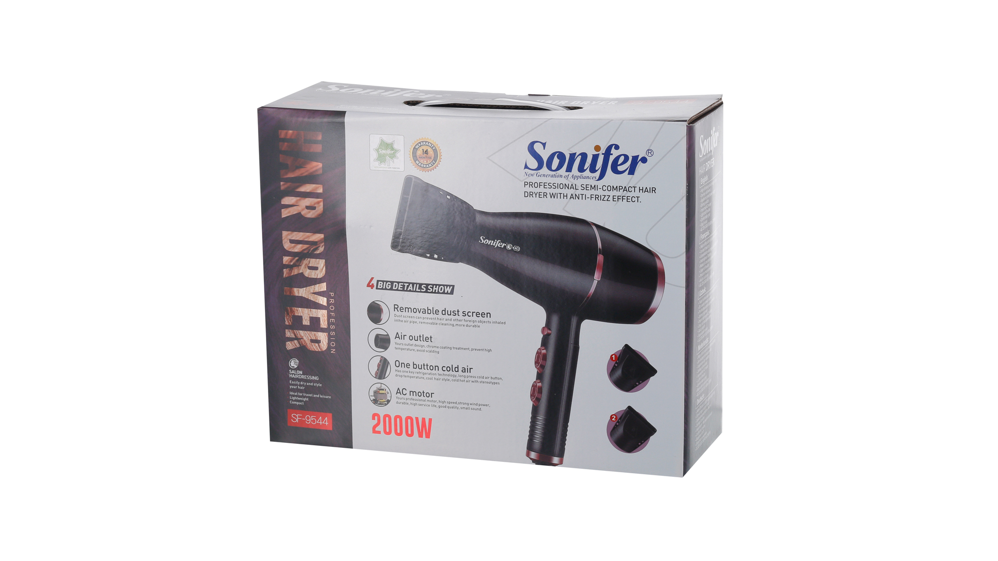 Sonifer Tharëse Flokësh, 2000W, SF-9544, 1 Copë