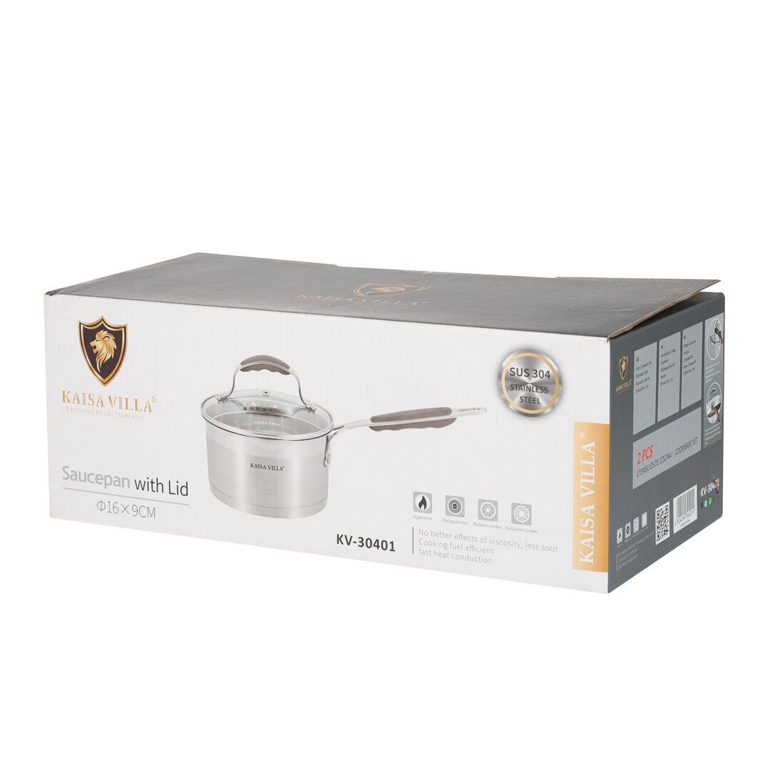 Kaisa Villa Stainless Steel Sauce Pan with Lid 16x9 Cm, 1.6 Lt, 1 Piece