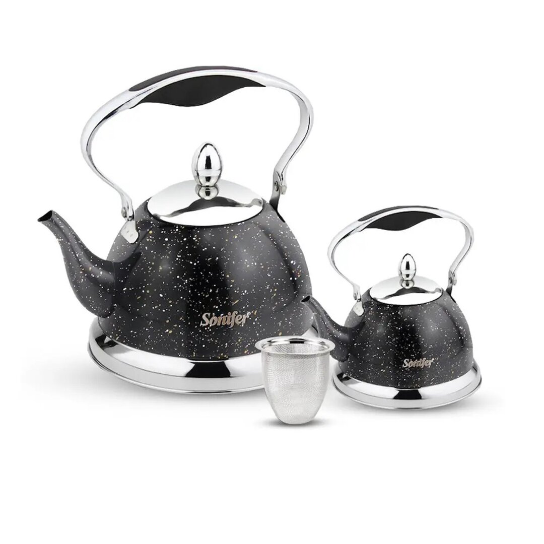 Sonifer Stainless Steel Teapot Set with Coating 1 Lt and 3 Lt with Filter SF-2502, 3 Pieces