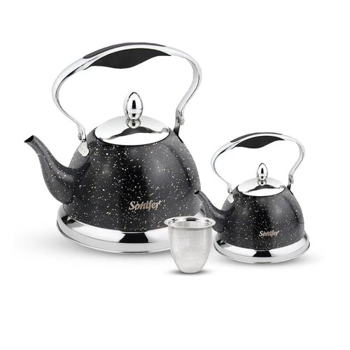 Sonifer Stainless Steel Teapot Set with Coating 1 Lt and 3 Lt with Filter SF-2502, 3 Pieces