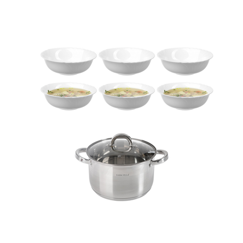 Basket Kaisa Villa Stainless Steel Pot, 22x13.5 Cm, ​​4.8 Lt and 6 Luminarc Cadix Soup Bowls 16 Cm