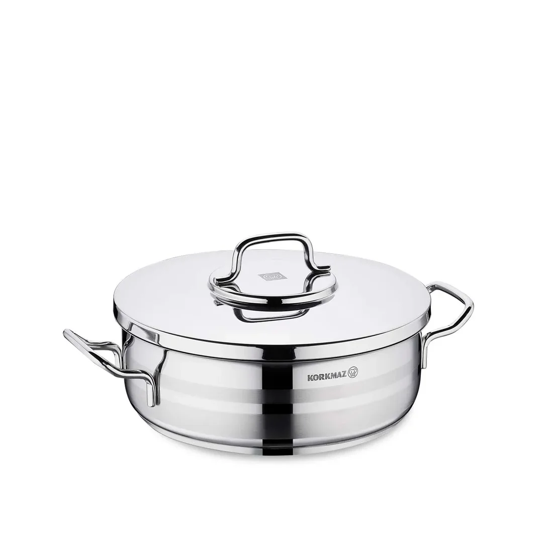 Korkmaz Astra 2 Stainless Steel Pot Low, 24x8 Cm, 3.5 Lt, A2034, 1 Piece