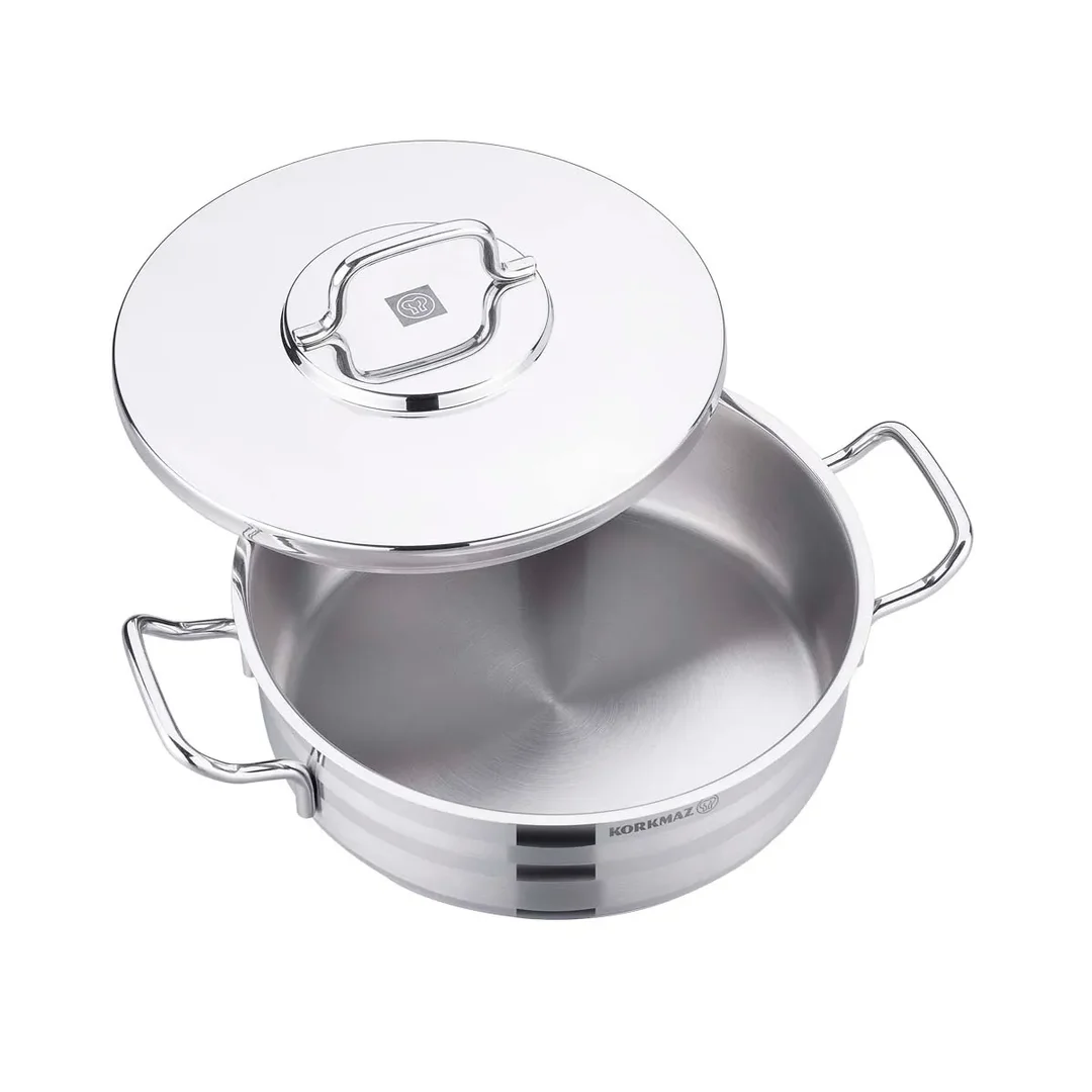 Korkmaz Astra 2 Stainless Steel Pot Low, 24x8 Cm, 3.5 Lt, A2034, 1 Piece