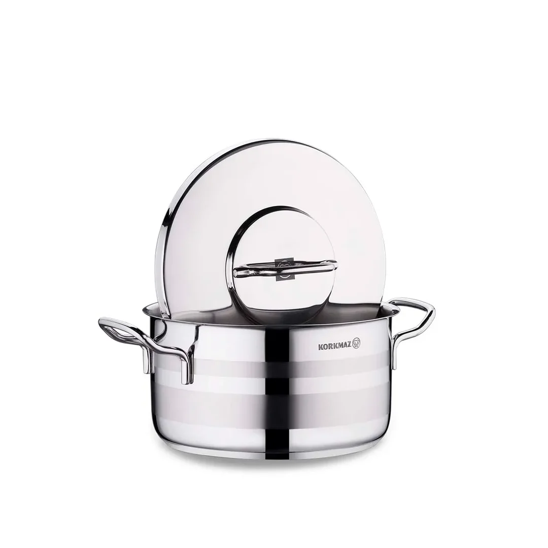 Korkmaz Astra 2 Pot Stainless Steel Casserole, 20x11 Cm, 3.3 Lt, A2023, 1 Piece