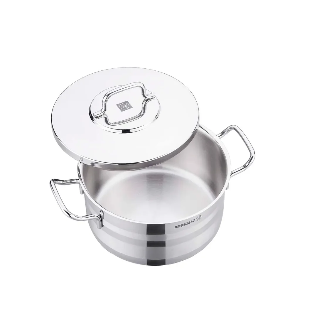 Korkmaz Astra 2 Pot Stainless Steel Casserole, 20x11 Cm, 3.3 Lt, A2023, 1 Piece