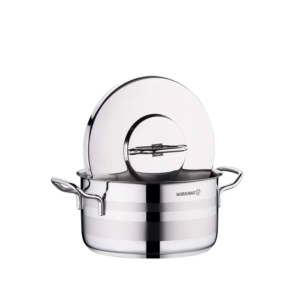 Korkmaz Astra 2 Pot Stainless Steel Casserole, 22x12 Cm, 4.35 Lt, A2024, 1 Piece