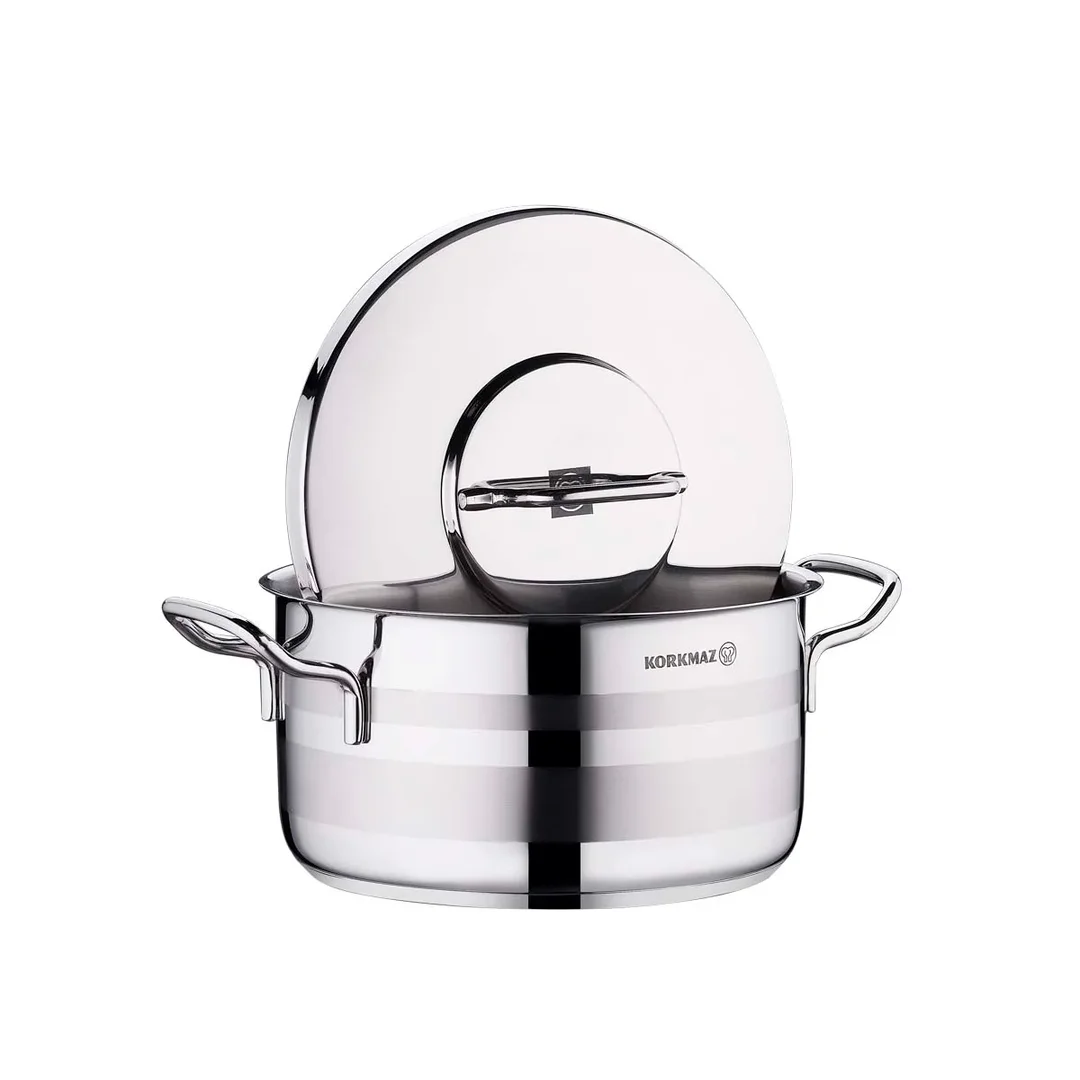 Korkmaz Astra 2 Pot Stainless Steel Casserole, 24x13 Cm, 5.75 Lt, A2025, 1 Piece