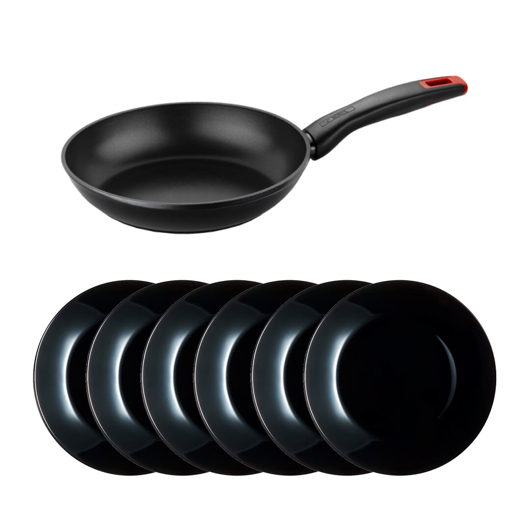 Shportë Isogona Monix Cherry Tigan, 30 Cm dhe Luminarc Zelie Black Pjatë 25 Cm, 6 Copë