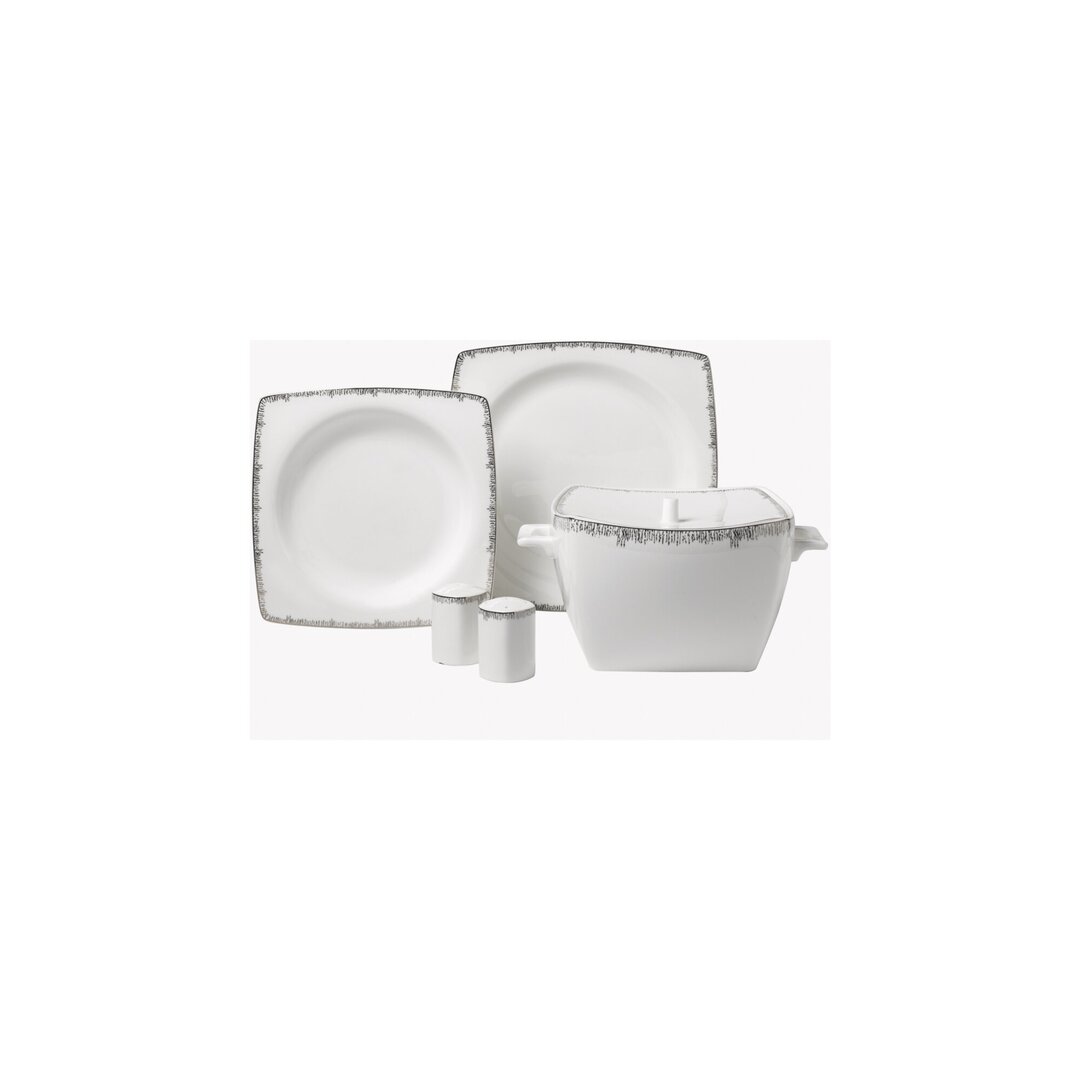 Korkmaz Bone Selection Plate Set for 12 People Square, A8424, 60 Pieces