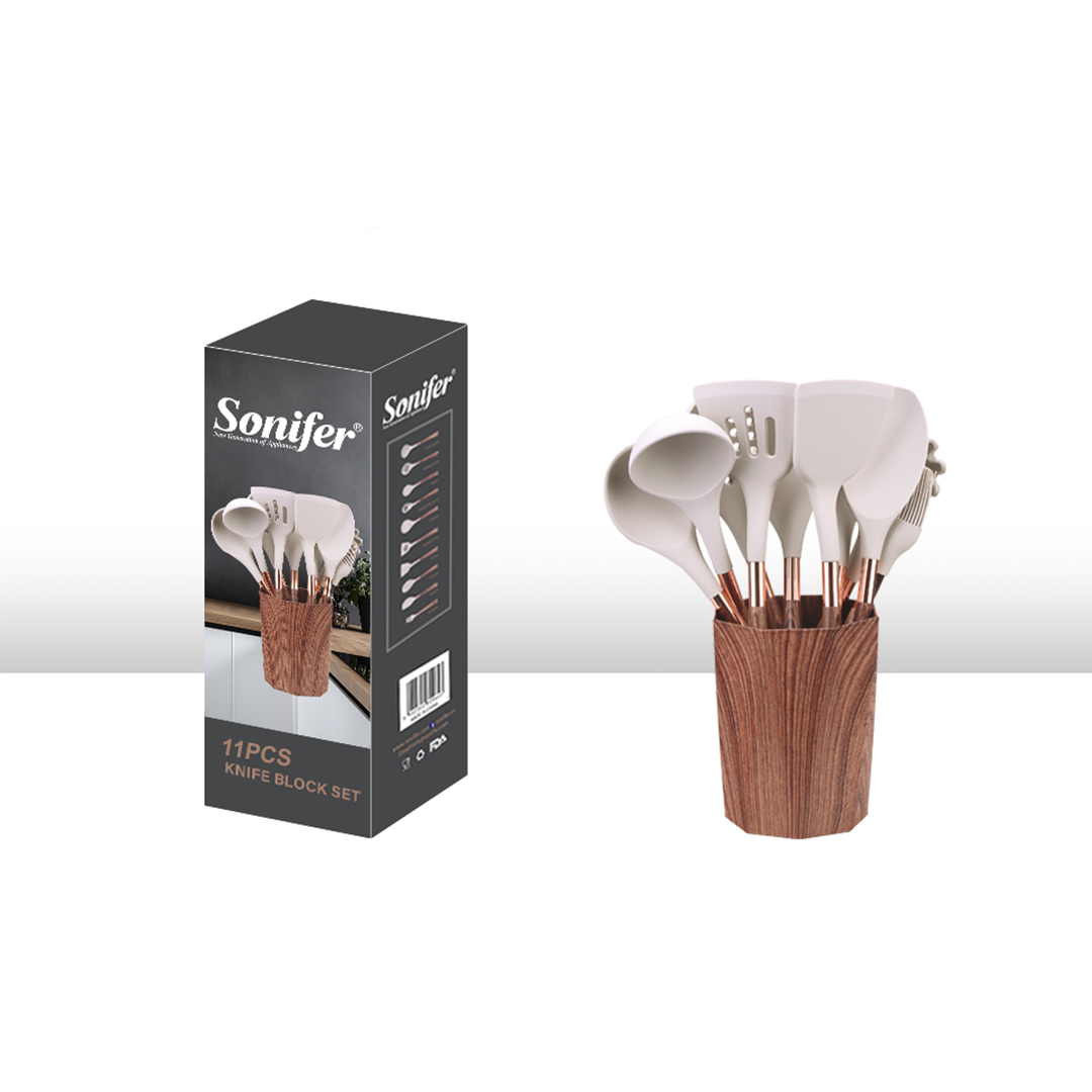Sonifer Set Gatimi Lugë Silikoni me Mbajtëse, B/W, Sf-1228AB, 11 Copë