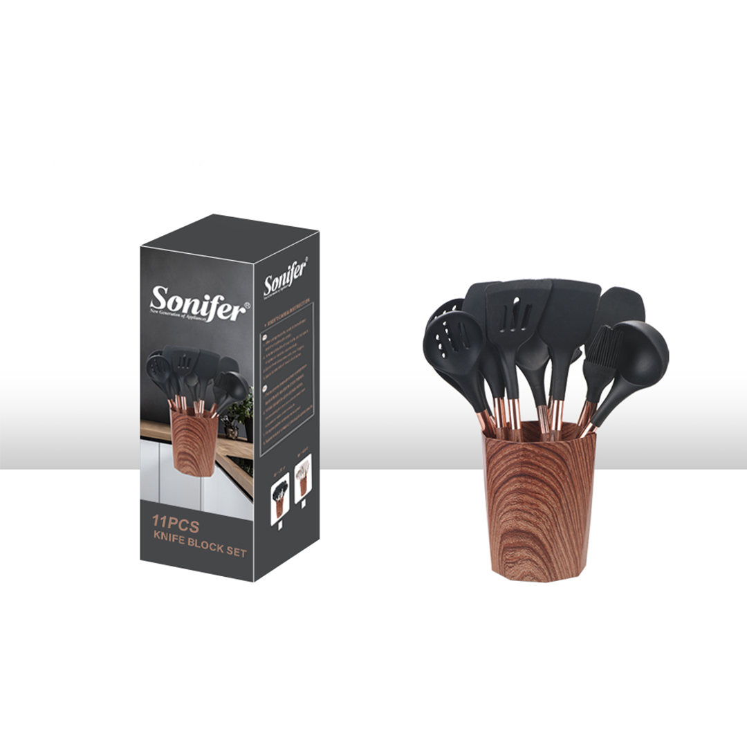 Sonifer Set Gatimi Lugë Silikoni me Mbajtëse, B/W, Sf-1228AB, 11 Copë