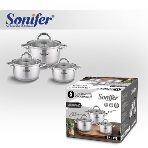 Sonifer Stainless Steel Black Cookware Set, Sf-1198, 6 Pieces