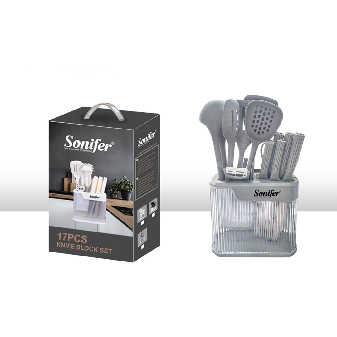 Sonifer Set Gatimi & Thika Silikoni me Mbajtëse, B/G/W, Sf-1229ABC, 17 Copë