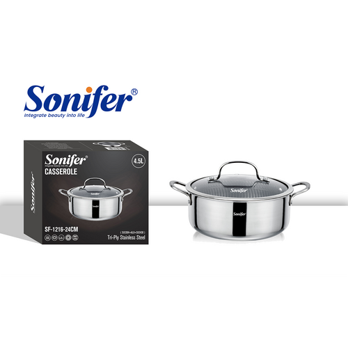 Sonifer Stainless Steel Pot with Titanium Coating, 24 Cm, 4.5 Lt, Sf-1216-24, 1 Piece