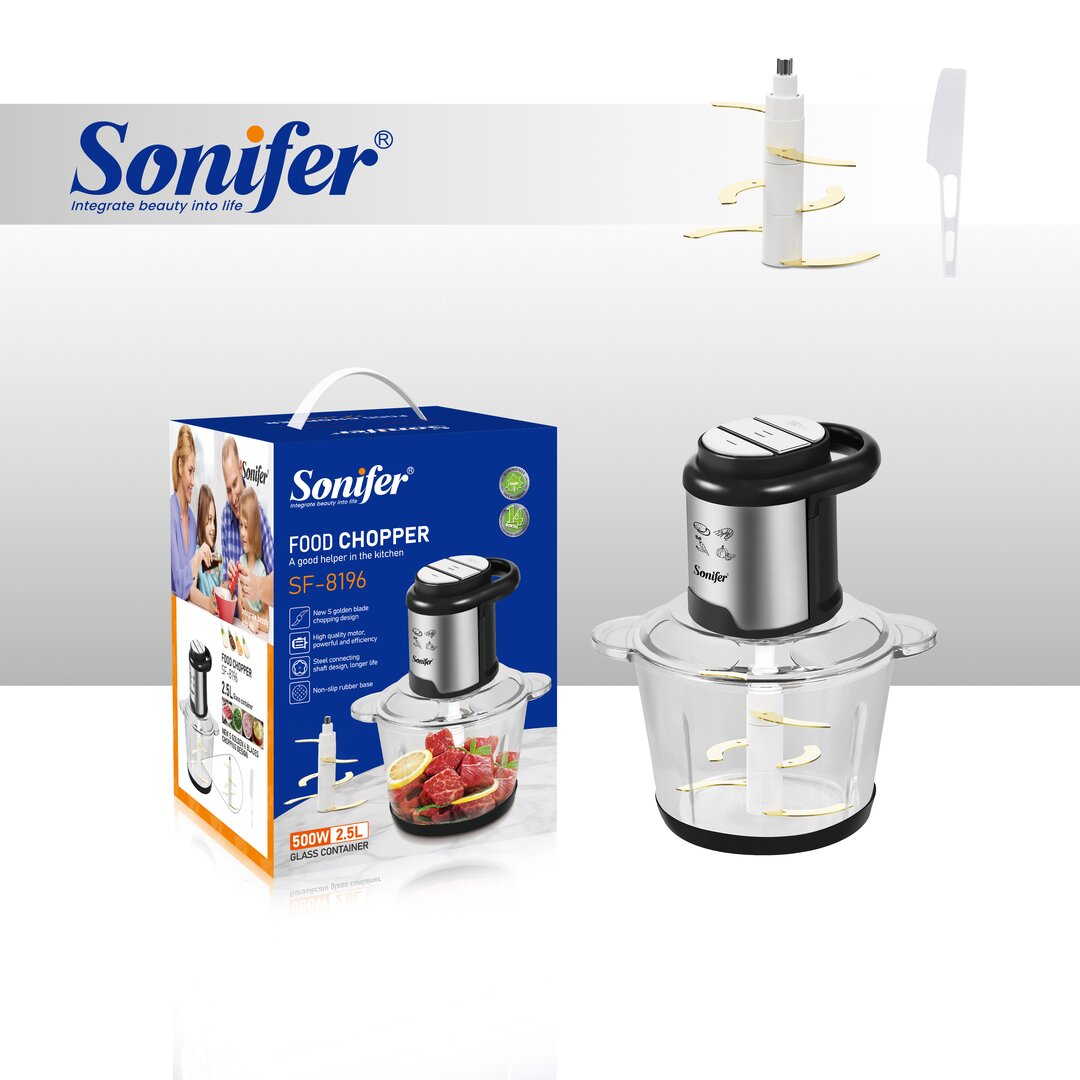 Sonifer Glass Vegetable Chopper, 2.5 Lt, 500W, Sf-8196, 1 ​​Piece