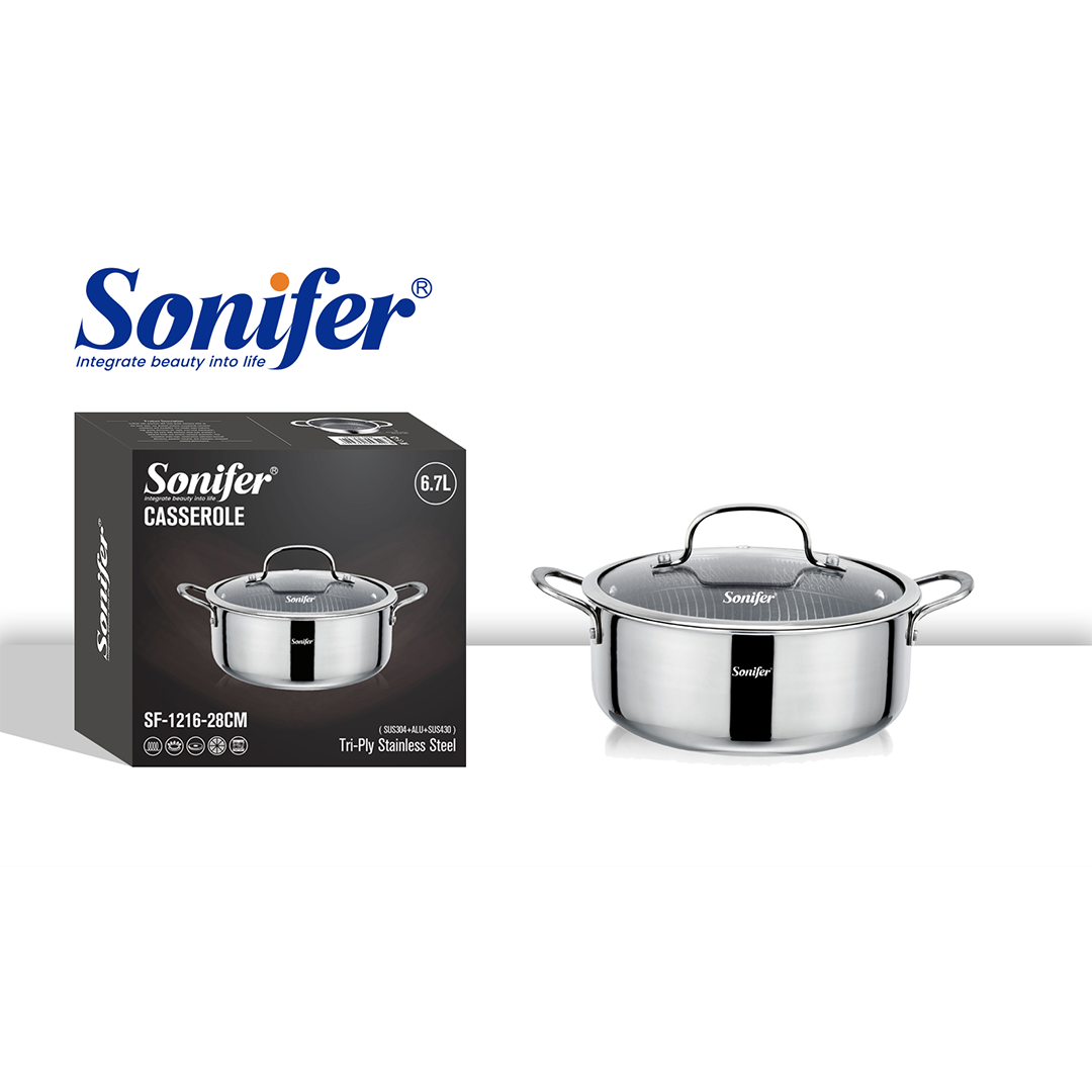 Sonifer Stainless Steel Pot with Titanium Coating, 28 Cm, 6.7 Lt, Sf-1216-28, 1 Piece