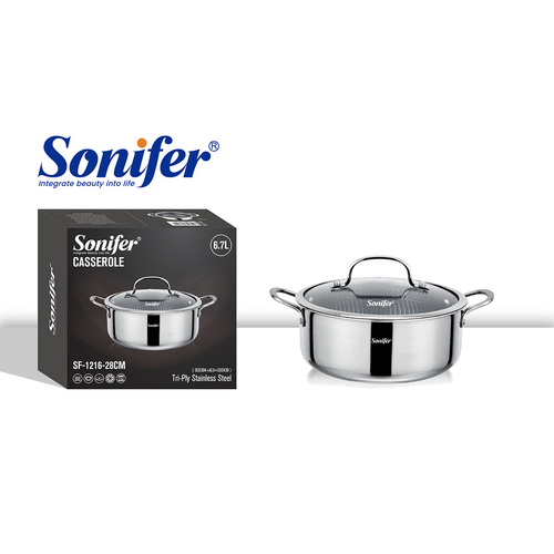 Sonifer Stainless Steel Pot with Titanium Coating, 28 Cm, 6.7 Lt, Sf-1216-28, 1 Piece