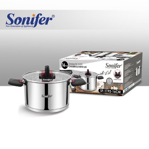 Sonifer Stainless Steel Pot, 16x8.5 Cm, ​​1.7 Lt, Sf-1192-16, 1 Piece