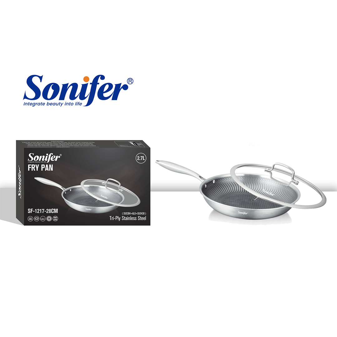 Sonifer Stainless Steel Frying Pan with Lid with Titanium Coating, 28 Cm, 2.7 Lt, Sf-1217-28, 1 Piece