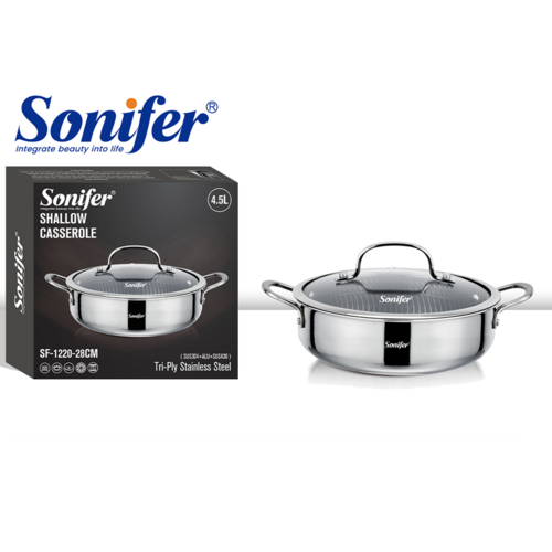 Sonifer Stainless Steel Low Pot with Titanium Coating, 28 Cm, 4.5 Lt, Sf-1220-28, 1 Piece