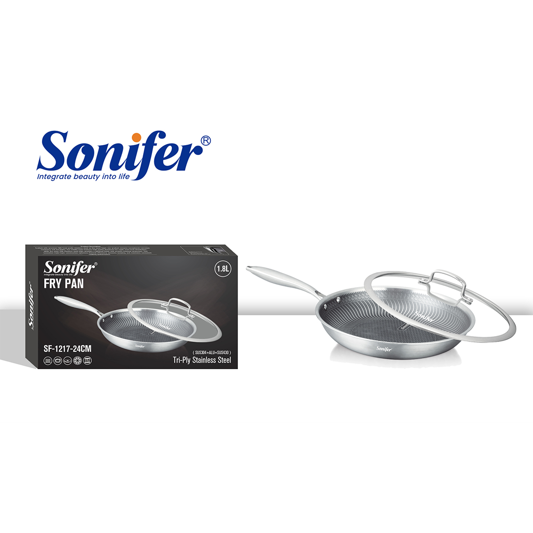 Sonifer Stainless Steel Frying Pan with Titanium Coating Lid, 24 Cm, 1.8 Lt, Sf-1217-24, 1 Piece