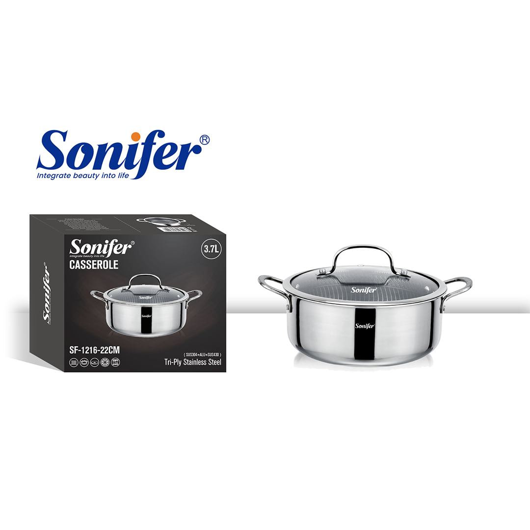 Sonifer Stainless Steel Pot with Titanium Coating, 22 Cm, 3.7 Lt, Sf-1216-22, 1 Piece