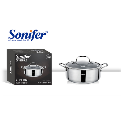 Sonifer Stainless Steel Pot with Titanium Coating, 22 Cm, 3.7 Lt, Sf-1216-22, 1 Piece