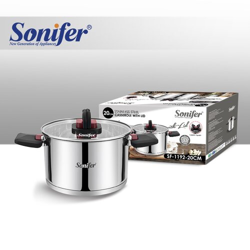 Sonifer Stainless Steel Pot, 20x10.5 Cm, ​​3.3 Lt, Sf-1192-20, 1 Piece