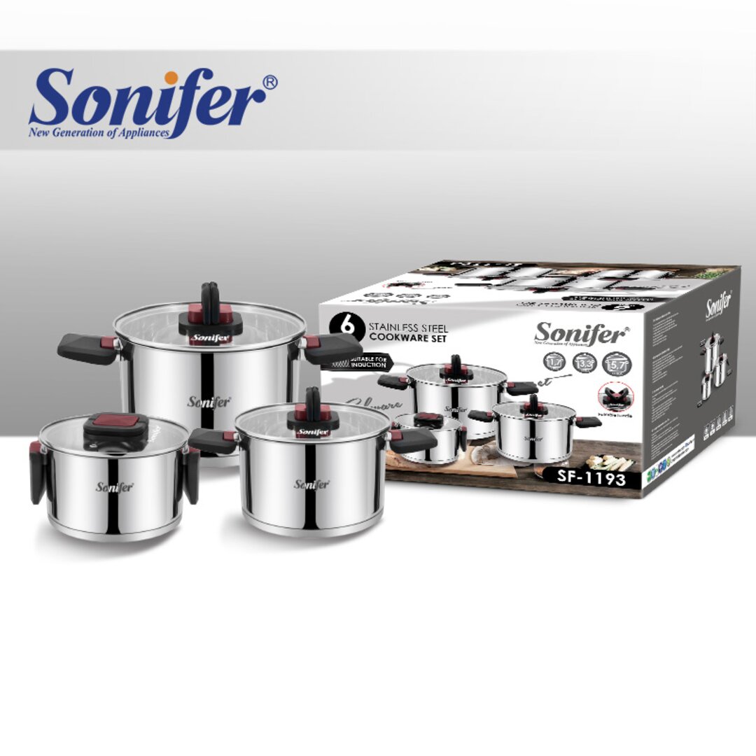 Sonifer Stainless Steel Pot Set, Sf-1193, 6 Pieces