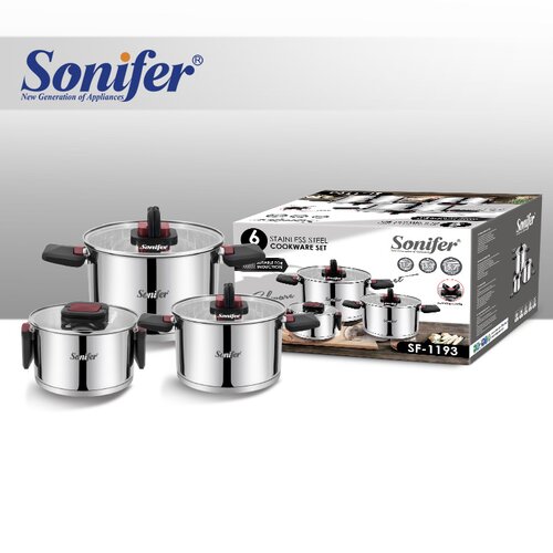 Sonifer Stainless Steel Pot Set, Sf-1193, 6 Pieces