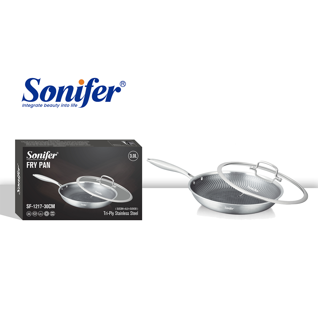 Sonifer Stainless Steel Frying Pan with Titanium Coating Lid, 30 Cm, 3 Lt, Sf-1217-30, 1 Piece