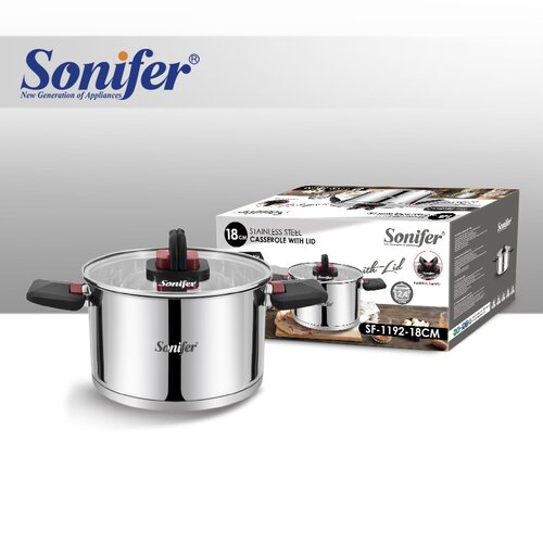 Sonifer Stainless Steel Pot, 18x9.5 Cm, ​​2.4 Lt, Sf-1192-18, 1 Piece