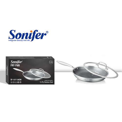 Sonifer Stainless Steel Frying Pan with Lid with Titanium Coating, 20 Cm, 1.1 Lt, Sf-1217-20, 1 Piece