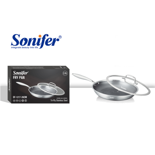 Sonifer Stainless Steel Frying Pan with Titanium Coating Lid, 26 Cm, 2.3 Lt, Sf-1217-26, 1 Piece