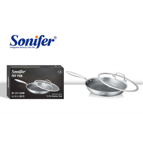 Sonifer Stainless Steel Frying Pan with Titanium Coating Lid, 22 Cm, 1.4 Lt, Sf-1217-22, 1 Piece