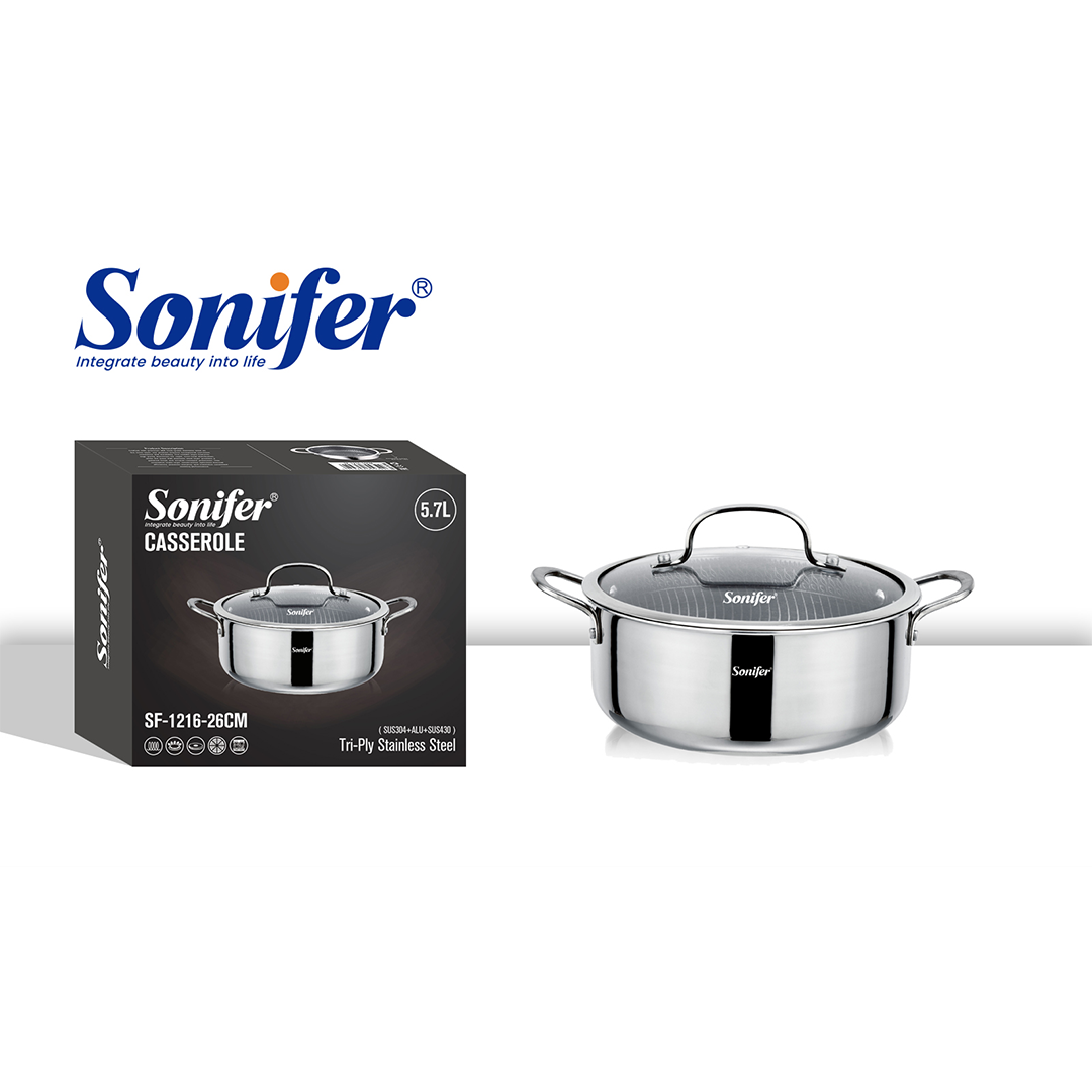 Sonifer Stainless Steel Pot with Titanium Coating, 26 Cm, 5.7 Lt, Sf-1216-26, 1 Piece