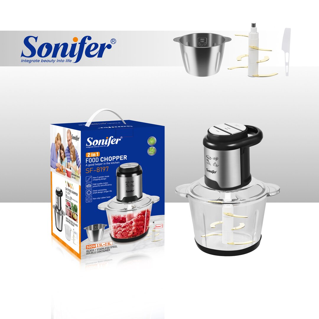 Sonifer Grirëse Perimesh Double Inoksi/Qelqi, 2Në1, 2.5+2.5 Lt, 500W, Sf-8197, 1 Copë